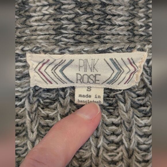 Pink Rose Womens Cardigan Small Vintage Retro Grey Chunky Knit Grandpa Sweater - Picture 4 of 6